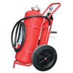 ESTINTORE OM UNI 9492 CARRELLATO POLVERE TEDESCA KG 50,A-B1-C, UNI 100 CON RIDUTTORE BOMBOLA N2 LT 7,5, GRANDE PISTOLA INTERCETTAZIONE SPECIALE A MITRA