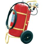 ESTINTORE OM UNI 9492 CARRELLATO POLVERE TEDESCA KG 100 , BOMBOLA AZOTO LT 14,CON RIDUTTORE, VALVOLA INTERCETTAZIONE A ROTAZIONE E CONO A MITRA